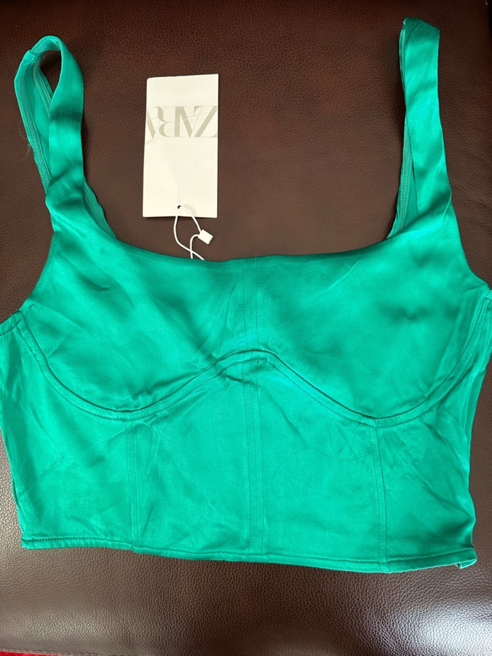 Zara Emerald Green Satin Bustier Tank
